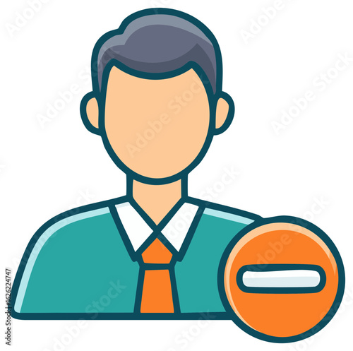 Stylized illustration of a person with remove or delete sign, symbolizing disapproval or removal.