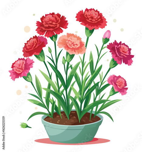 Pink flowers blossom in a decorative flowerpot, bringing a touch of spring nature to any garden or isolated space