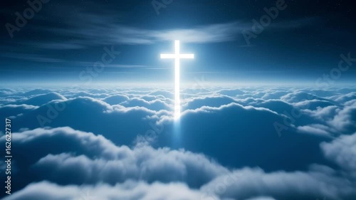 Heavenly Glowing Cross Above Clouds – Spiritual Christian Background Image