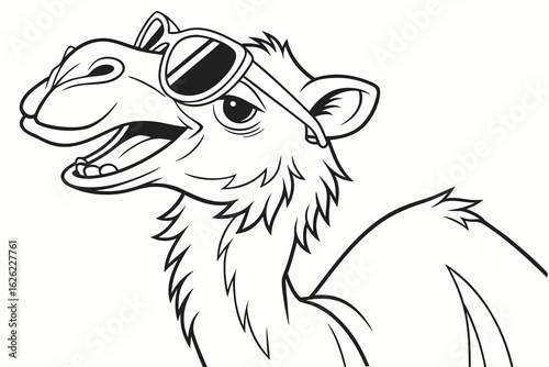 Coloring Pages, funny camel with sunglasses, cartoon style, uncolored line art