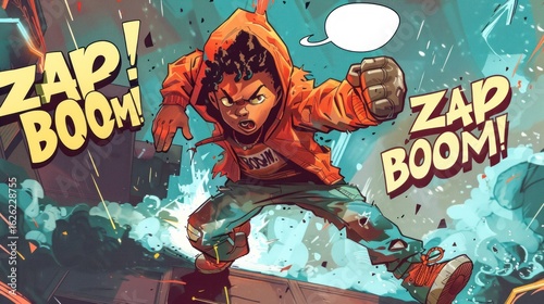 Young superhero in action