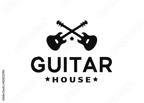 Guitar house music logo. vector icon Illustration