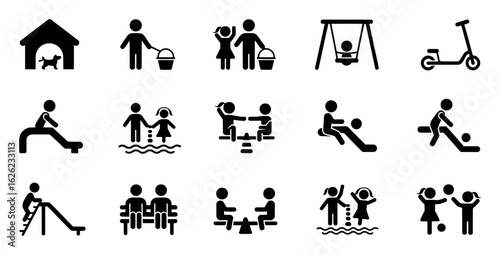 Diverse playground activities and people icons recreation children