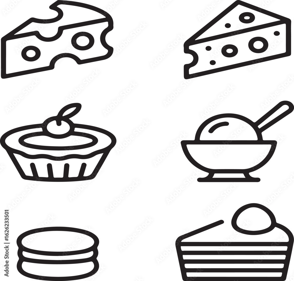 Dairy and Dessert Icon Pack – Line Art Set of Cheese Types, Cakes, and Sweets in Outline StyleDairy and Dessert Icon Pack – Line Art Set of Cheese Types, Cakes, and Sweets in Outline Style Dairy and Dessert Icon Pack – Line Art Set of Cheese Types, Cakes, and Sweets in Outline StyleDairy and Dessert Icon Pack – Line Art Set of Cheese Types, Cakes, and Sweets in Outline Style
