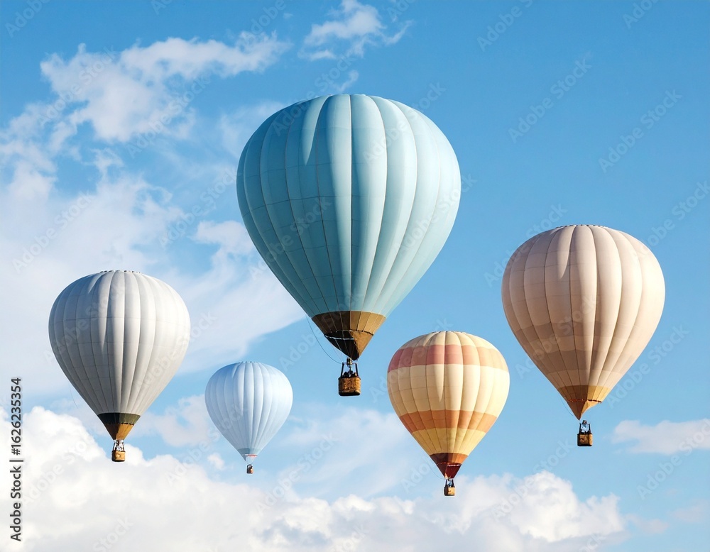 Fototapeta premium Group of Hot Air Balloons Floating in a Blue Sky with Clouds