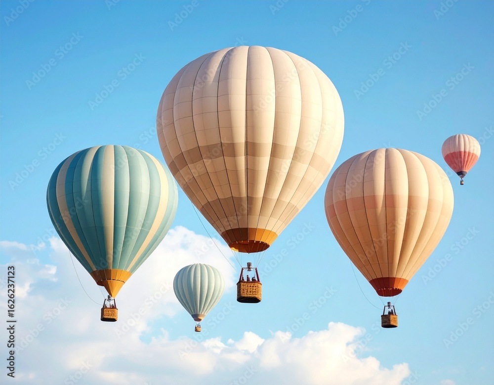Fototapeta premium Group of Hot Air Balloons Floating in a Blue Sky with Clouds
