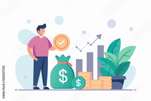 Man Receiving Money from Bank Vector