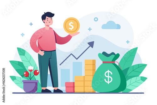 Man Receiving Money from Bank Vector