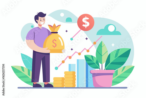 Man Receiving Money from Bank Vector