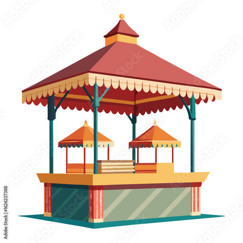 A bustling open-air market building with a decorative roof and a vibrant atmosphere, a classic city scene.