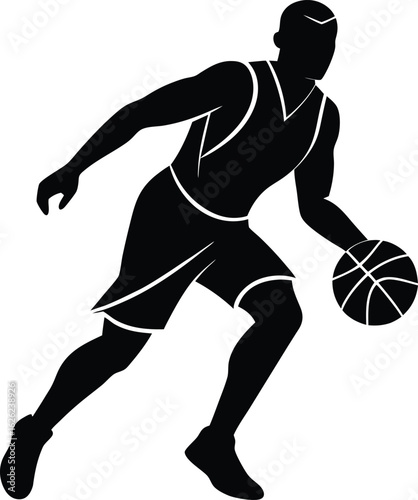 black silhouette a basketball player on white back.eps