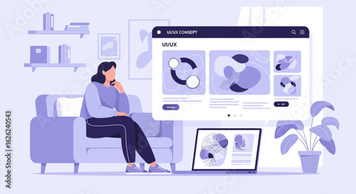 Woman Designing User Interface On Laptop At Home While Relaxing