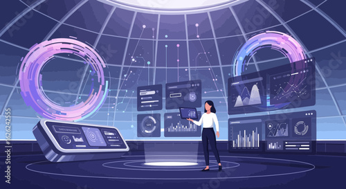 Data Analysis In Virtual Control Room Of Futuristic Technology