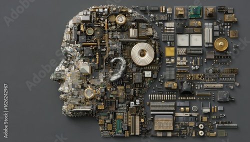 Abstract human head, tech parts
