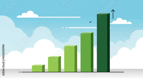 Growing Trend Chart Against a Bright Sky And Clouds