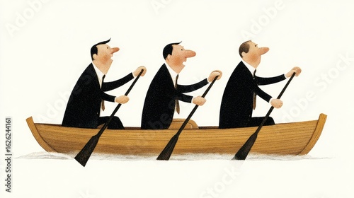 men in suits rowing on the same boat