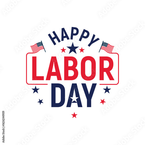 
Happy labor day vector graphic with american flags and stars for holiday celebration design template