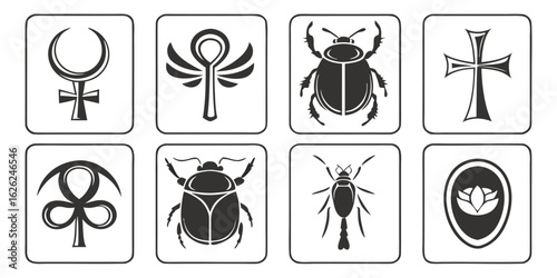Vector icon set of ancient Egyptian and mythological symbols.