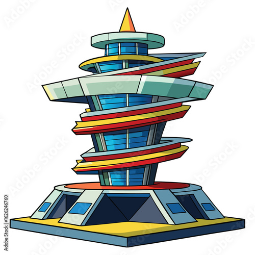 A futuristic tower with dynamic, rotating floor plates and a glowing core, a unique architectural design.