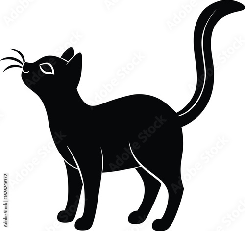 black silhouette a cat sniffing air on white backg.eps