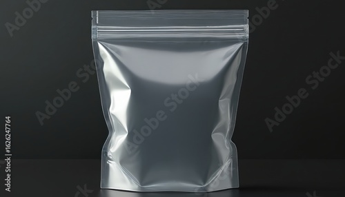 Realistic visual illustration of a clear plastic zip lock bag mockup. Empty transparent nylon pouch with zipper closure for food or candy storage. Versatile vinyl package template with a secure lock.