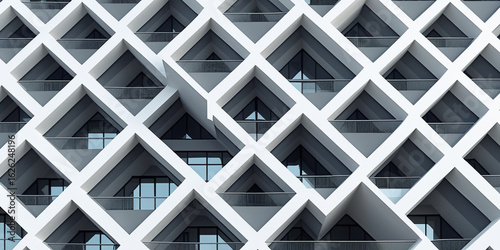 Geometric building facade with diamond shaped openings architecture