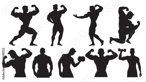 Muscular Man Silhouette Set – Workout & Posing Vector Collection
