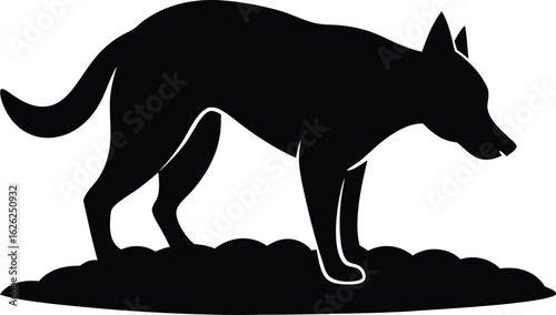 black silhouette a dog digging on white background.eps