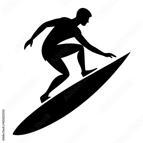 Surfer riding a wave silhouette isolated on white background