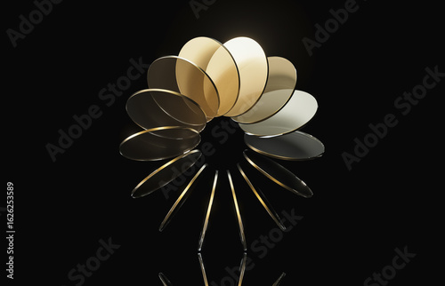 Abstract dynamic layered transparent crystal glass on dark background. 3d rendering