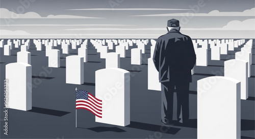 A poignant illustration depicting remembrance and solemn tribute at a military cemetery