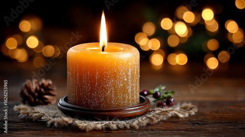 Lit candles warm glow on wooden table