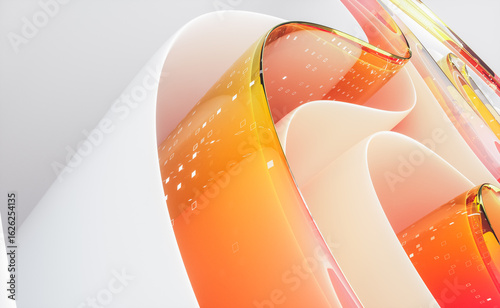 Abstract transparent layered crystal glass with white paper. digital document concept. 3d rendering