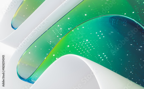 Abstract transparent layered crystal glass with white paper. digital document concept. 3d rendering