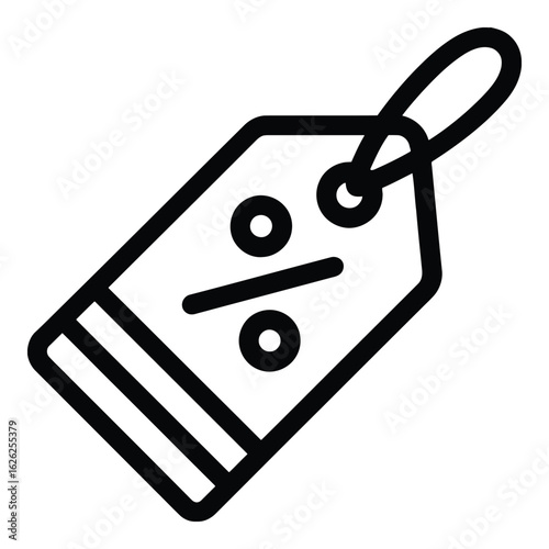 Photo of a black outline icon of a price tag with a percent symbol, representing a sale or discount