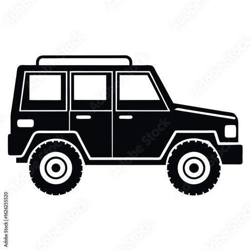 Black offroad vehicle with large tires rugged