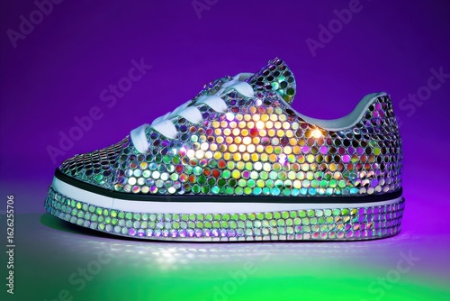 Disco ball sneaker in colorful neon light