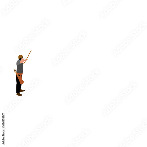 Vector illustration of an archer aiming with traditional bow and arrow