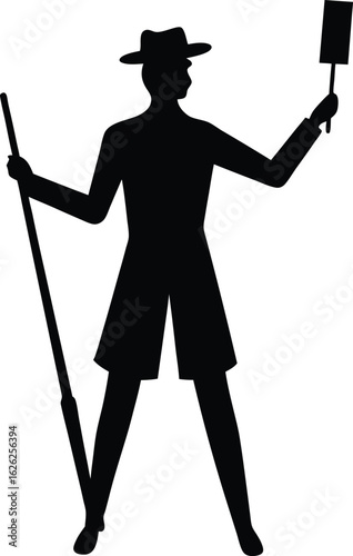 black silhouette a painter on white background.eps