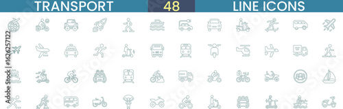 Transport Line Icons Set – 48 Vector Illustrations for Travel and Logistics Designs