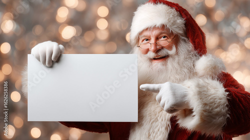 santa claus holding a blank sign	