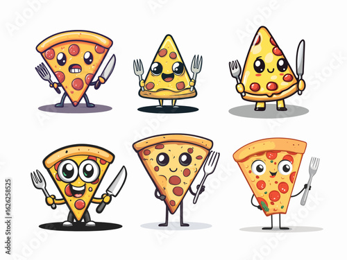 A cartoon-style funny Pizza vector illustration Spoon-Ready Pizza Dude – Quirky Cartoon Food Character Illustration Crazy Crust – Cool Pizza Character with Spoon Hat and Feet