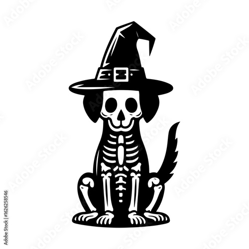 Skeleton dog on witch hat 