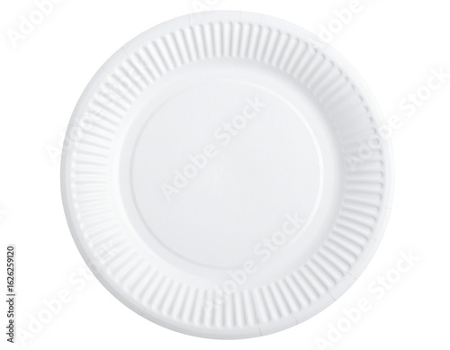 Disposable White Paper Plate with Ribbed Edges, isolated on transparent background