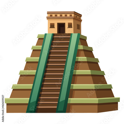 An ancient Mayan temple with steep steps and intricate carvings, a historic landmark in the jungle.