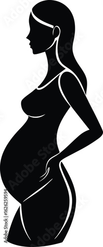 black silhouette a pregnant woman on white backgro.eps