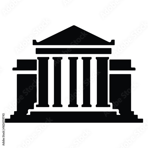 Stylized silhouette illustration of a classical building architecture with columns and pediment