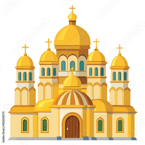 An ornate, golden-domed Russian Orthodox church, on a clean background, a beautiful religious landmark.