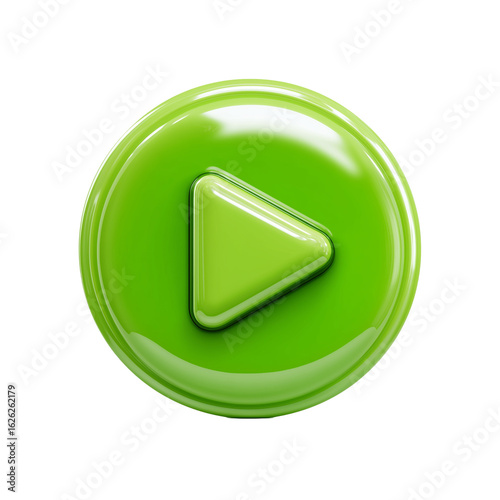 
green glossy play button icon 3d isolated on transparent background png 