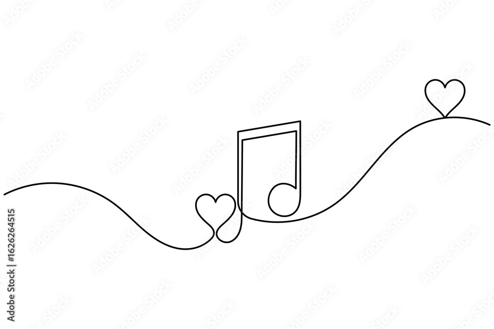 Obraz premium Musical note icon continuous one line drawing minimalist melody audio outline vector illustration